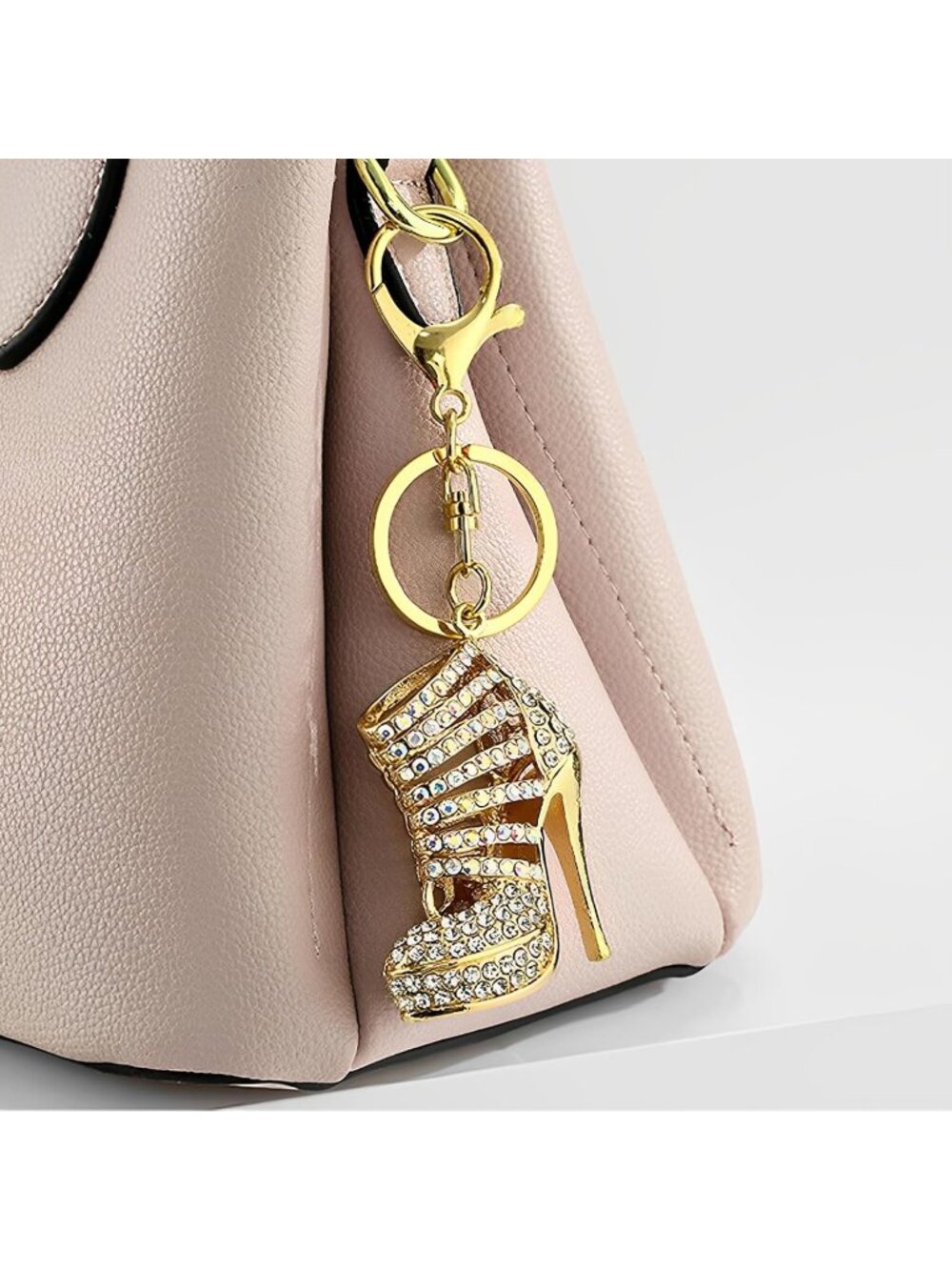 White High Heel Charm Keychain for Women Crystal Diamond Pendant Purse Keyring - Picture 5 of 6